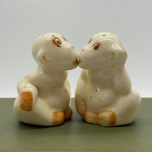Vintage Kissing Ceramic Monkey Salt Pepper Shaker Set With Cork Stoppers